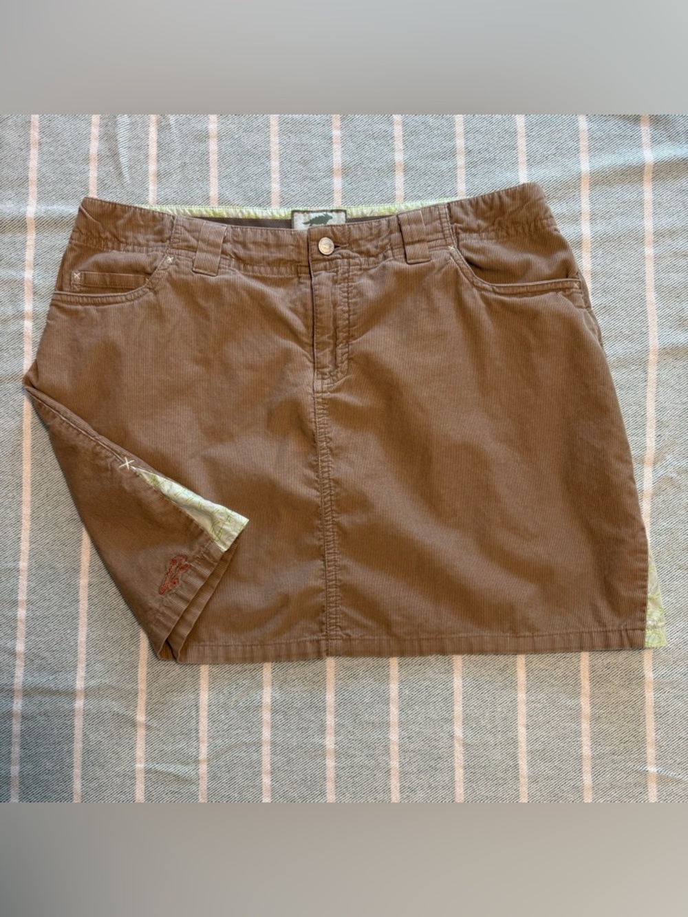 Horny Toad Corduroy Mini Skirt, Women's Size 10, Tan, Light Brown, Green Accent